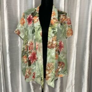 Alfred Dunner Women’s 12P Sheer Floral Embroidered Open Front Shawl Cardigan